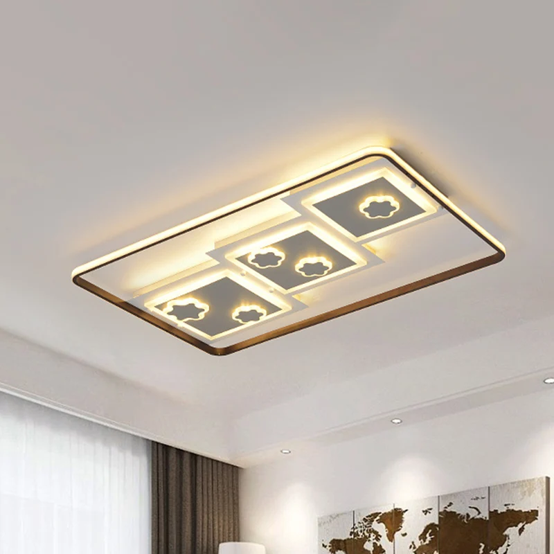 19,5"/37,5" de large moderne géométrique encastré éclairage acrylique salon LED plafonnier en noir Clearhalo