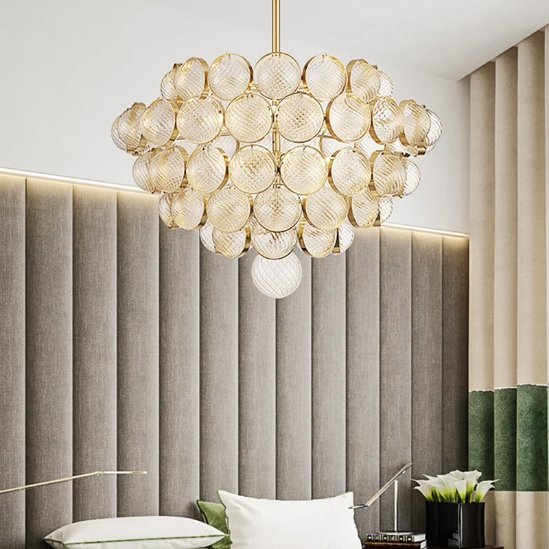 23.5 "/33.5" large bulle lustre lampe modernisme cristal Beige pendentif LED luminaire pour chambre Clearhalo