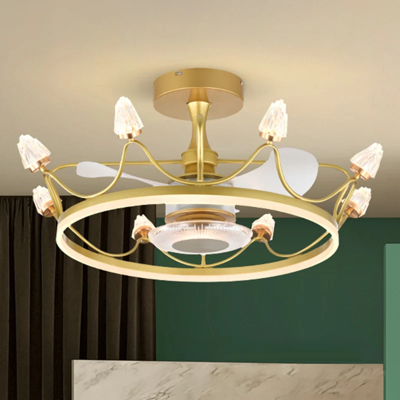 26,5" W télécommande en forme de couronne ventilateur LED lumière postmoderne acrylique salon semi-affleurant avec 3 pales...