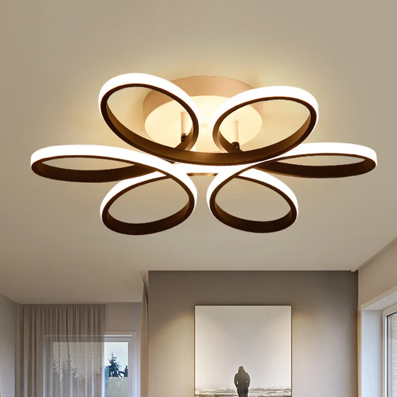 23 "/29,5"/36 "de large éclairage semi-monté floral moderne acrylique LED noir plafonnier encastré Clearhalo