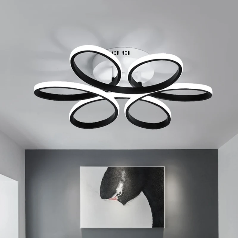 23 "/29,5"/36 "de large éclairage semi-monté floral moderne acrylique LED noir plafonnier encastré Clearhalo