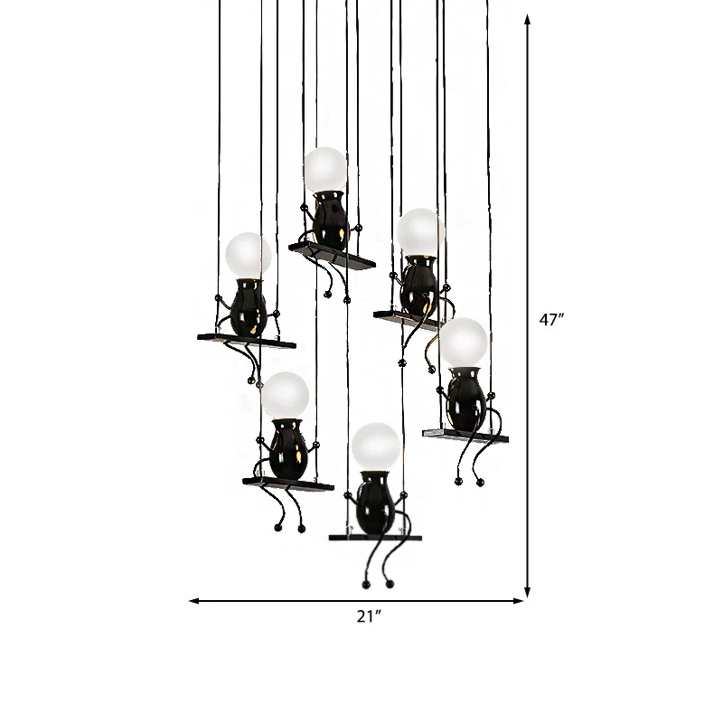 3/4/6 ampoules Little People Multi Suspension Luminaire suspendu contemporain en métal en noir Clearhalo