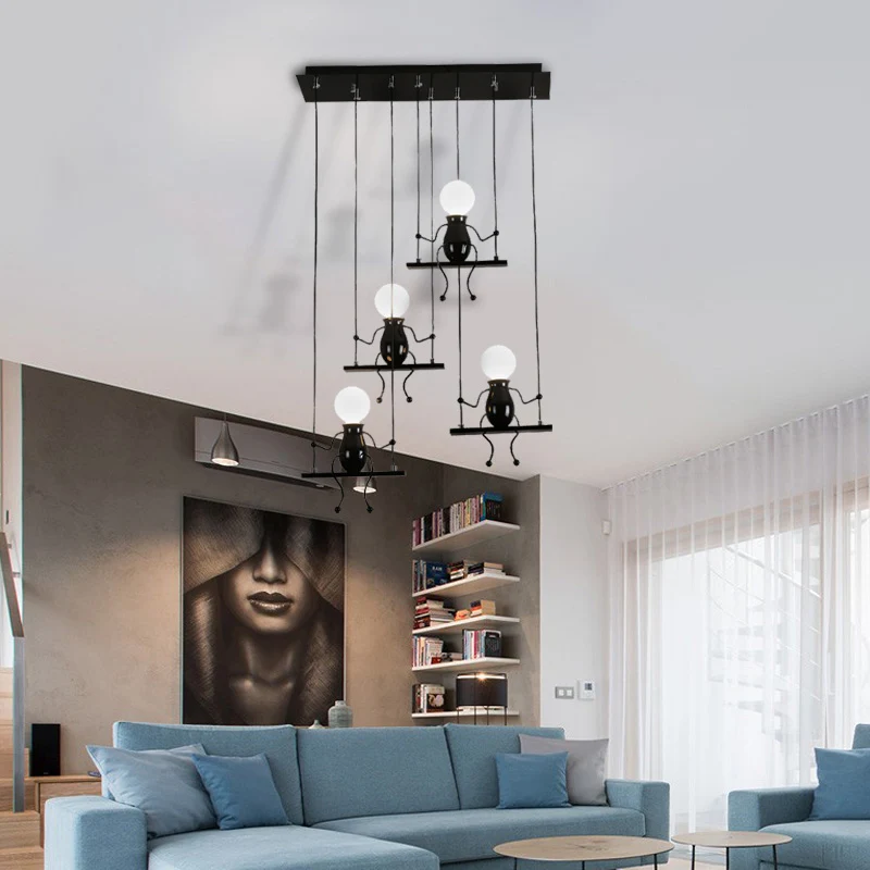 3/4/6 ampoules Little People Multi Suspension Luminaire suspendu contemporain en métal en noir Clearhalo