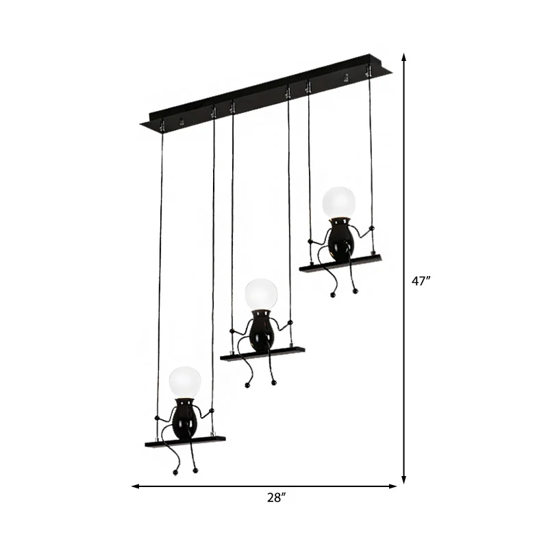 3/4/6 ampoules Little People Multi Suspension Luminaire suspendu contemporain en métal en noir Clearhalo