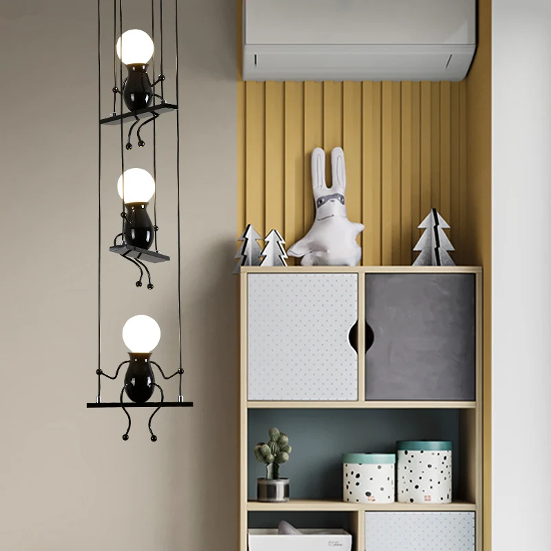 3/4/6 ampoules Little People Multi Suspension Luminaire suspendu contemporain en métal en noir Clearhalo