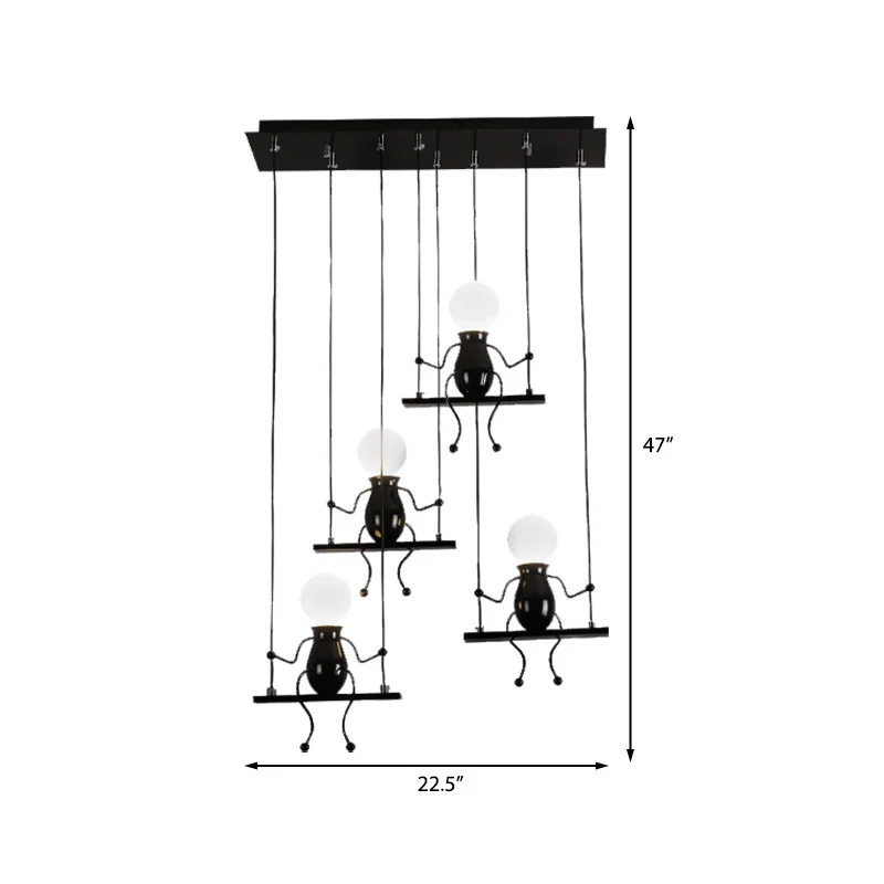 3/4/6 ampoules Little People Multi Suspension Luminaire suspendu contemporain en métal en noir Clearhalo