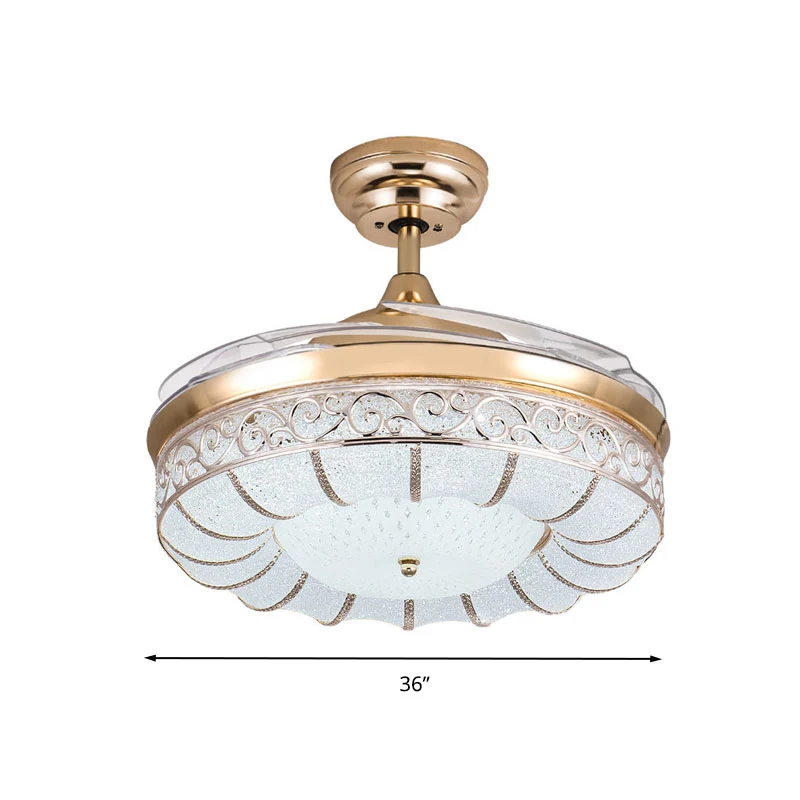 36"/42" W Or Rose Rond Semi-Encastré Contemporain LED Dimple Cristal Ventilateur de Plafond avec Conversion de Fréquence/T...