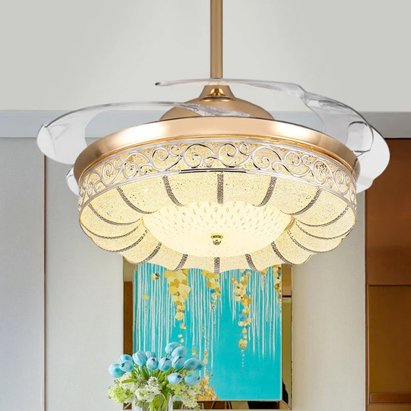 36"/42" W Or Rose Rond Semi-Encastré Contemporain LED Dimple Cristal Ventilateur de Plafond avec Conversion de Fréquence/T...