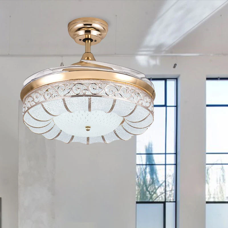 36"/42" W Or Rose Rond Semi-Encastré Contemporain LED Dimple Cristal Ventilateur de Plafond avec Conversion de Fréquence/T...