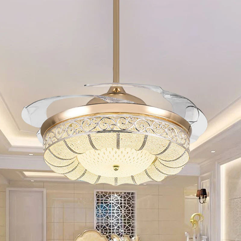 36"/42" W Or Rose Rond Semi-Encastré Contemporain LED Dimple Cristal Ventilateur de Plafond avec Conversion de Fréquence/T...