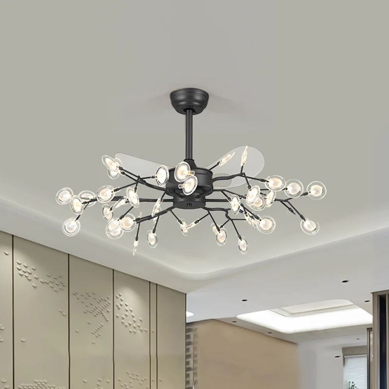 39,5 "de large simple branchement pendentif ventilateur lumière acrylique salon LED semi-montage éclairage avec 3 pales Cl...