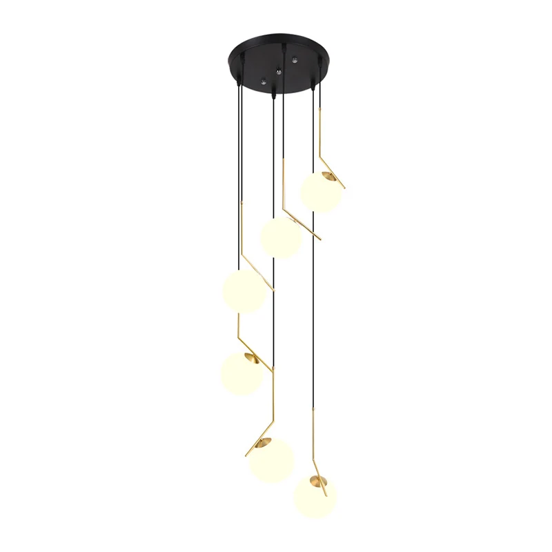 Abat-jour boule suspendu, éclairage simple, escalier en verre opale, suspension multi-lumières en or Clearhalo
