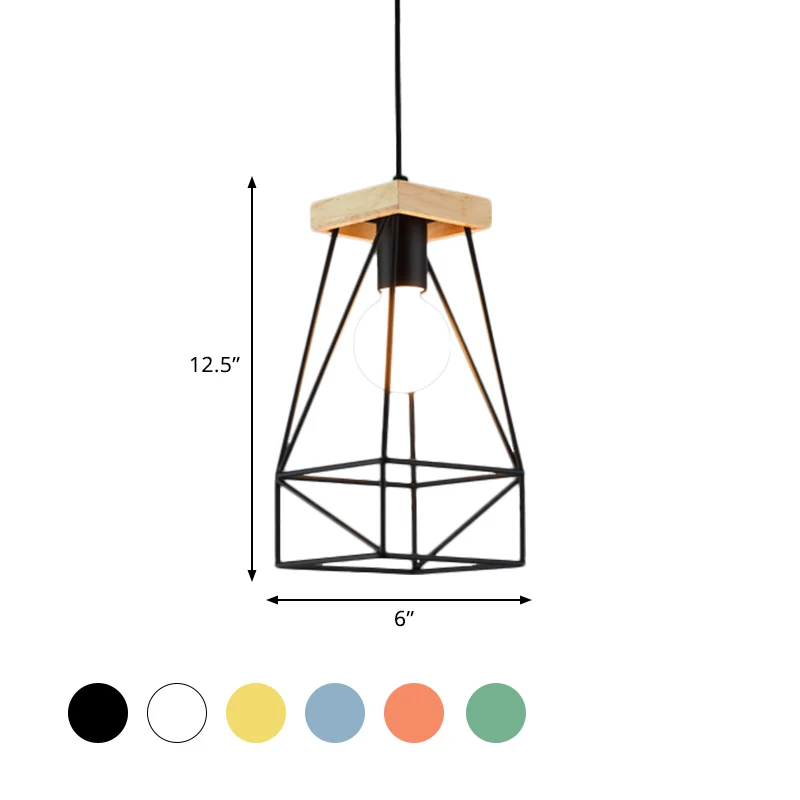 Abat-jour cage en métal suspension moderne nordique 1 tête salon plafonnier en noir/bleu Clearhalo