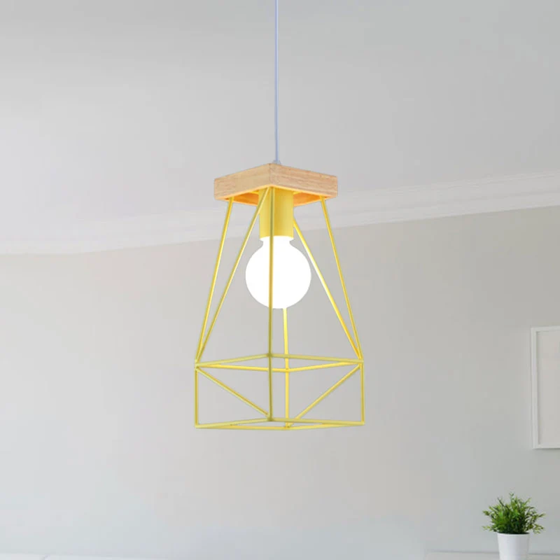Abat-jour cage en métal suspension moderne nordique 1 tête salon plafonnier en noir/bleu Clearhalo