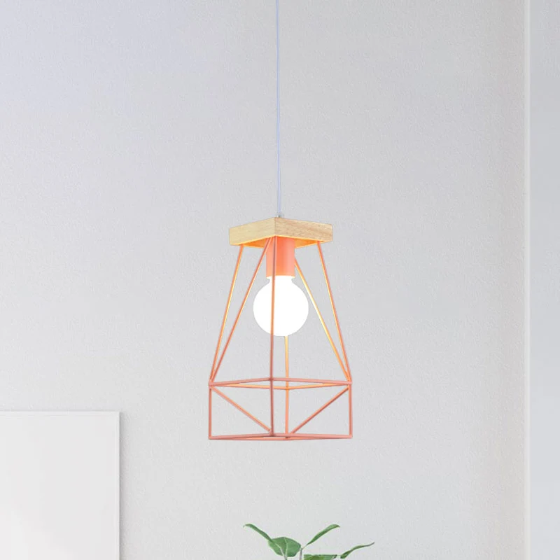 Abat-jour cage en métal suspension moderne nordique 1 tête salon plafonnier en noir/bleu Clearhalo