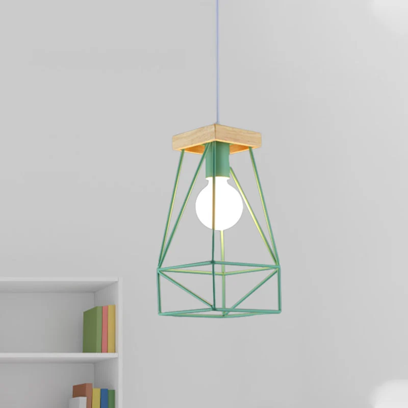 Abat-jour cage en métal suspension moderne nordique 1 tête salon plafonnier en noir/bleu Clearhalo