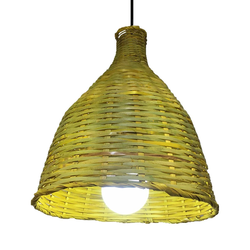 Abat-jour cloche en bambou tricoté, luminaire suspendu rustique à 1 tête, éclairage pour restaurant Clearhalo