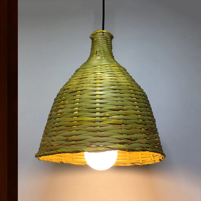 Abat-jour cloche en bambou tricoté, luminaire suspendu rustique à 1 tête, éclairage pour restaurant Clearhalo