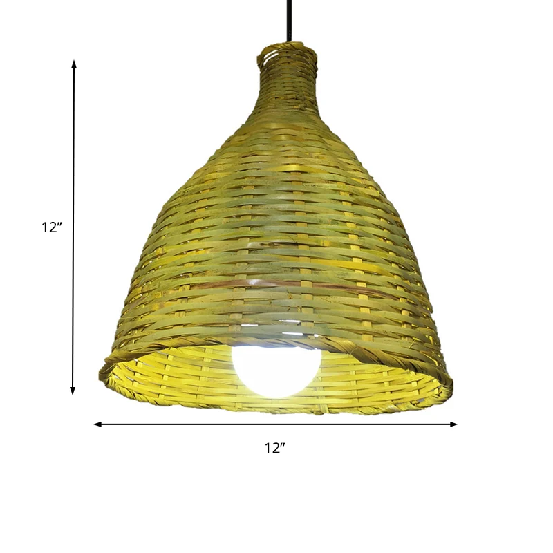 Abat-jour cloche en bambou tricoté, luminaire suspendu rustique à 1 tête, éclairage pour restaurant Clearhalo