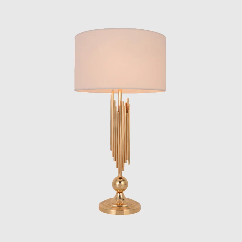 Abat-jour à côtés droits, éclairage de travail, lampe de table de nuit en tissu moderne à 1 ampoule en or Clearhalo