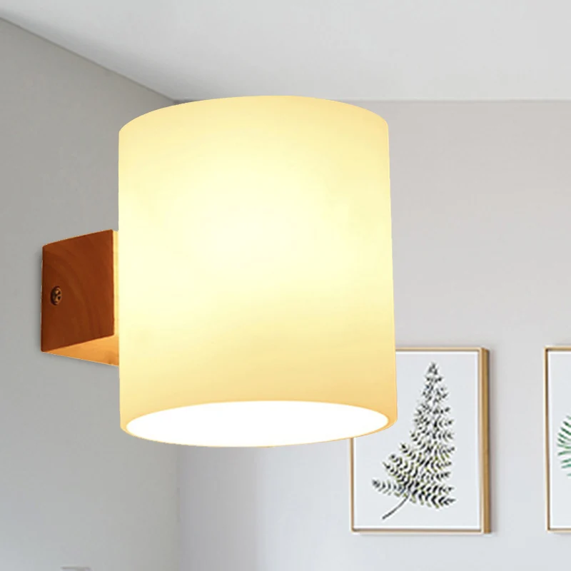 Abat-jour cylindrique pour chambre d'adulte, éclairage mural en verre givré, lampe murale japonaise en Beige Clearhalo