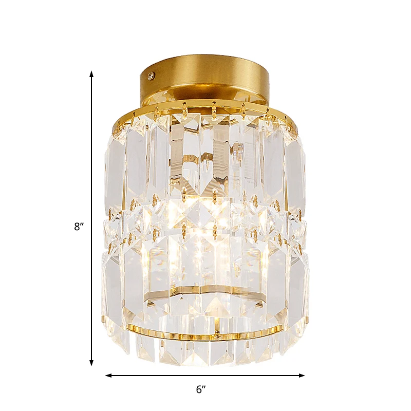 Abat-jour cylindrique pour couloir, plafonnier semi-encastré en cristal de style moderne, transparent Clearhalo