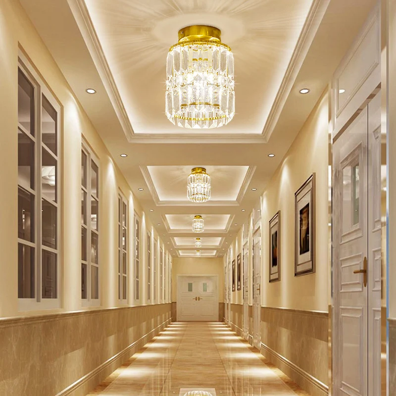 Abat-jour cylindrique pour couloir, plafonnier semi-encastré en cristal de style moderne, transparent Clearhalo