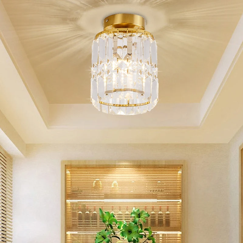 Abat-jour cylindrique pour couloir, plafonnier semi-encastré en cristal de style moderne, transparent Clearhalo