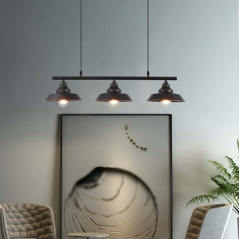 Abat-jour de grange pour salle à manger, lustre industriel en métal, 3 ampoules, luminaire suspendu noir Clearhalo