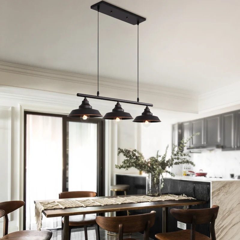 Abat-jour de grange pour salle à manger, lustre industriel en métal, 3 ampoules, luminaire suspendu noir Clearhalo
