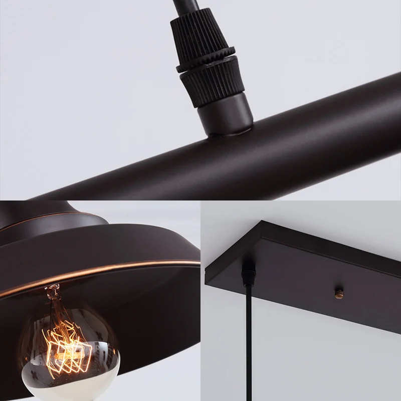 Abat-jour de grange pour salle à manger, lustre industriel en métal, 3 ampoules, luminaire suspendu noir Clearhalo