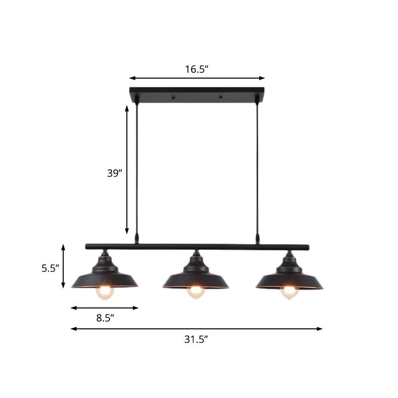 Abat-jour de grange pour salle à manger, lustre industriel en métal, 3 ampoules, luminaire suspendu noir Clearhalo