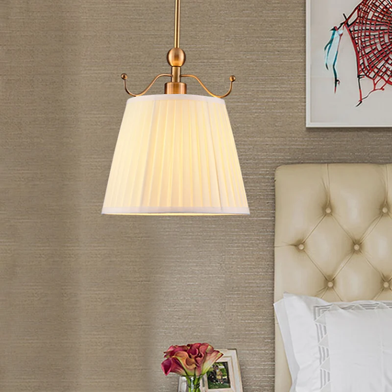 Abat-jour plissé chambre suspension tissu de campagne 1 ampoule finition blanche éclairage vers le bas Clearhalo