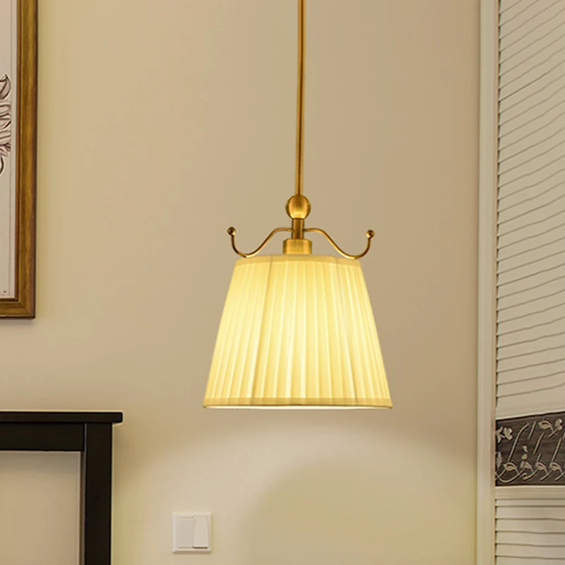Abat-jour plissé chambre suspension tissu de campagne 1 ampoule finition blanche éclairage vers le bas Clearhalo