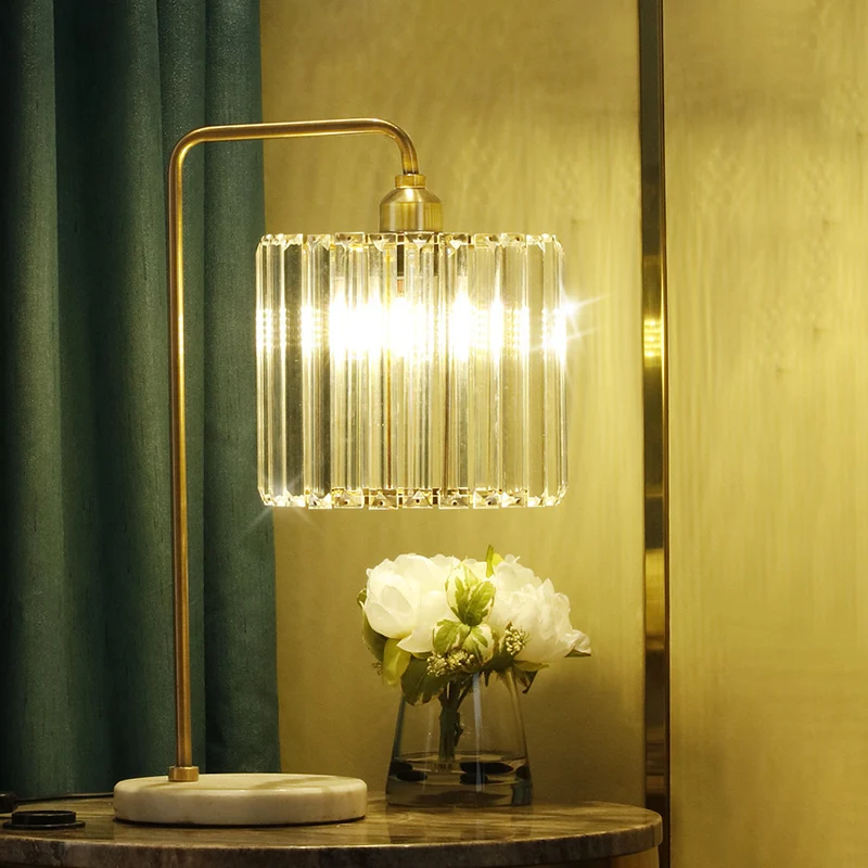 Abat-jour tambour lampe de table de nuit simplicité cristal à facettes clair 1 lumière lampe de table de chevet de chambre...