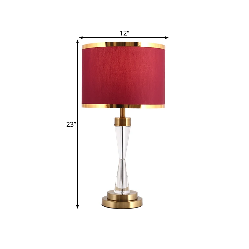 Abat-jour en tissu rouge, lampe de Table ronde à 1 tête, lampe de nuit traditionnelle en cristal pour le salon Clearhalo