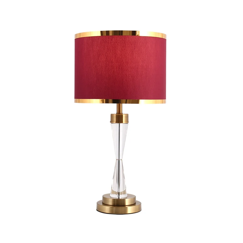 Abat-jour en tissu rouge, lampe de Table ronde à 1 tête, lampe de nuit traditionnelle en cristal pour le salon Clearhalo