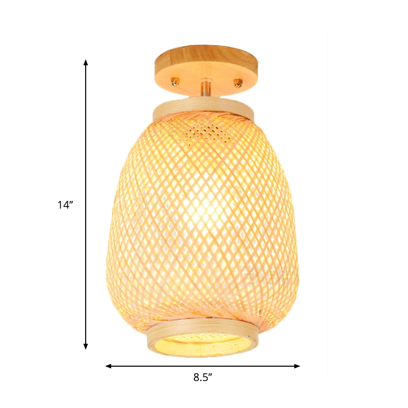 1 ampoule cylindre/panier/tasse/dôme Semi-affleurant moderniste bambou plafonnier en bois pour salon Clearhalo