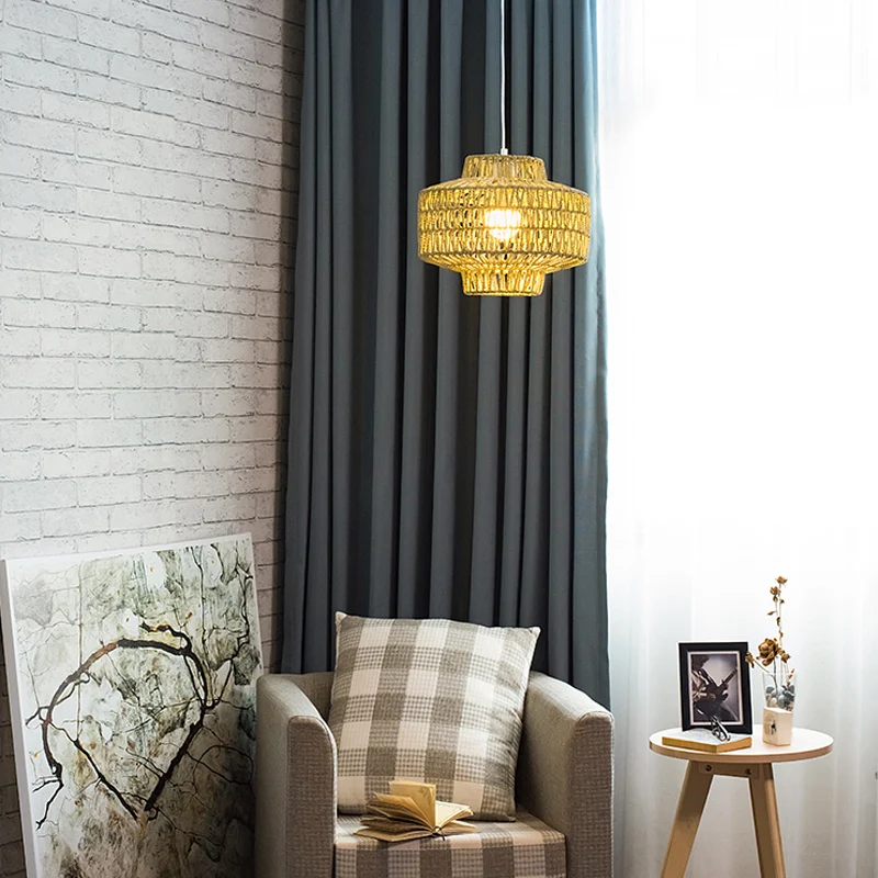 1 ampoule ovale/lanterne pendentif éclairage Tradition rotin bois lampe suspendue Kit pour Restaurant Clearhalo