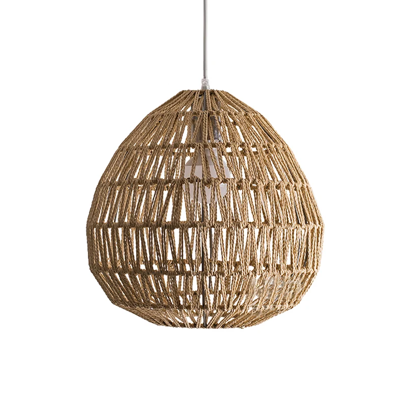1 ampoule ovale/lanterne pendentif éclairage Tradition rotin bois lampe suspendue Kit pour Restaurant Clearhalo