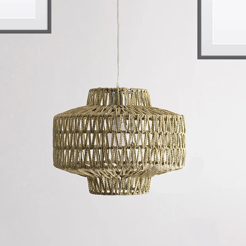 1 ampoule ovale/lanterne pendentif éclairage Tradition rotin bois lampe suspendue Kit pour Restaurant Clearhalo