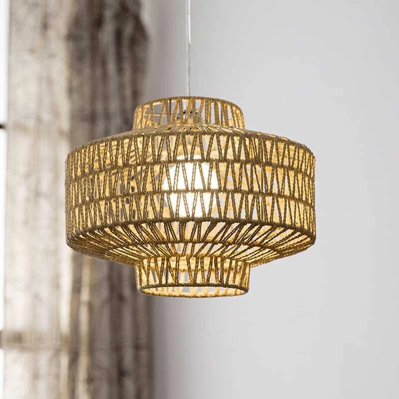 1 ampoule ovale/lanterne pendentif éclairage Tradition rotin bois lampe suspendue Kit pour Restaurant Clearhalo
