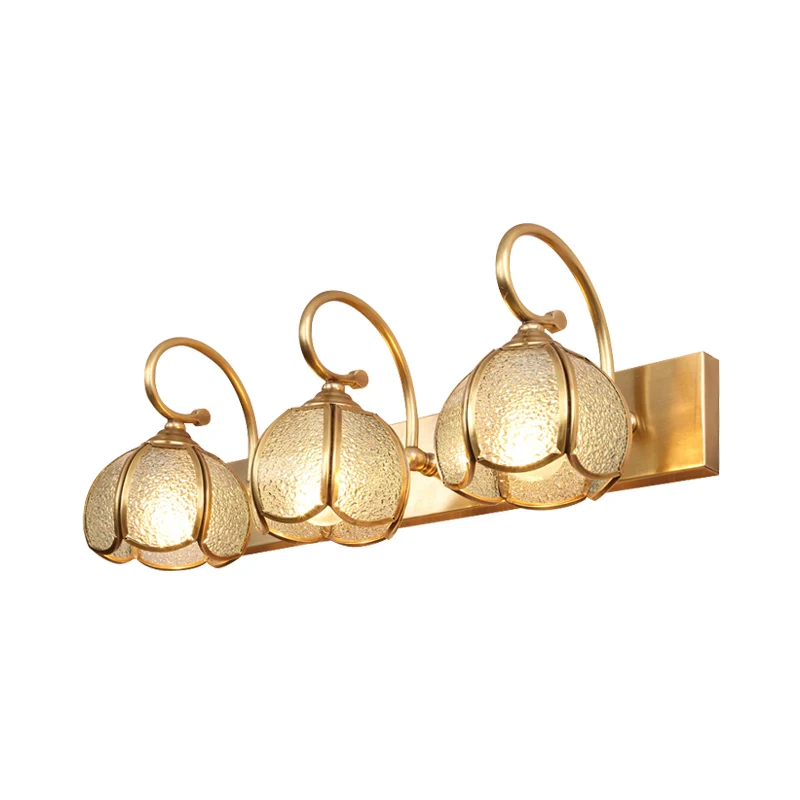 2/3 ampoules Flower Bar Light Tradition Applique en verre d'eau Luminaire en laiton avec bras incurvé Clearhalo