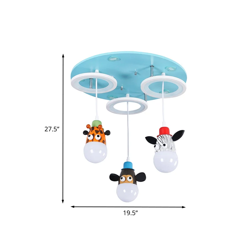 Anneau Acrylique Multi-Pendentif Dessin Animé 3 Lumières Bleu LED Suspension avec Animaux Déco Clearhalo