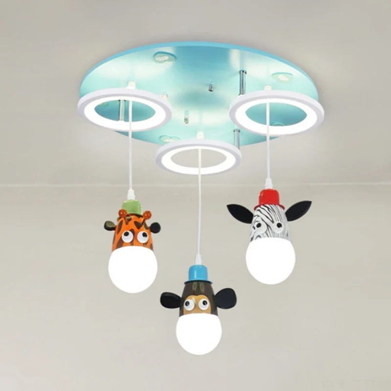 Anneau Acrylique Multi-Pendentif Dessin Animé 3 Lumières Bleu LED Suspension avec Animaux Déco Clearhalo