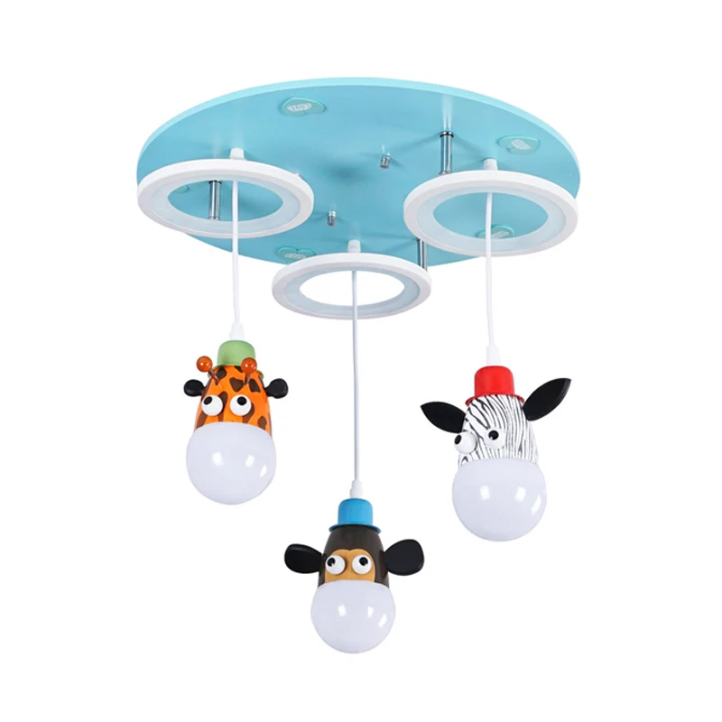 Anneau Acrylique Multi-Pendentif Dessin Animé 3 Lumières Bleu LED Suspension avec Animaux Déco Clearhalo