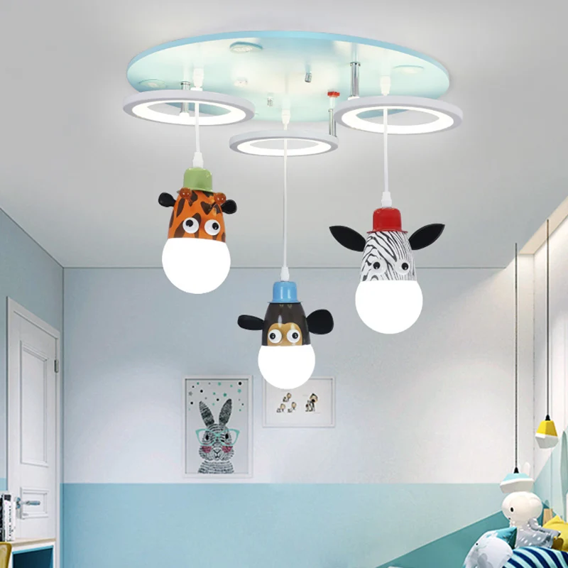 Anneau Acrylique Multi-Pendentif Dessin Animé 3 Lumières Bleu LED Suspension avec Animaux Déco Clearhalo