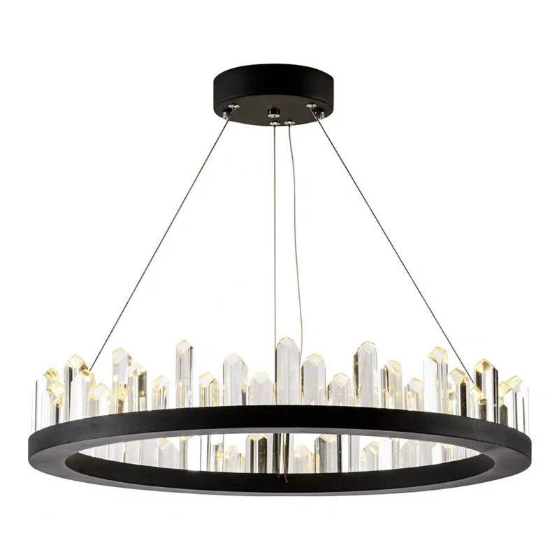 Anneau d'éclairage de plafond LED pour salon, lustre métallique postmoderne avec cristal décoratif en noir Clearhalo