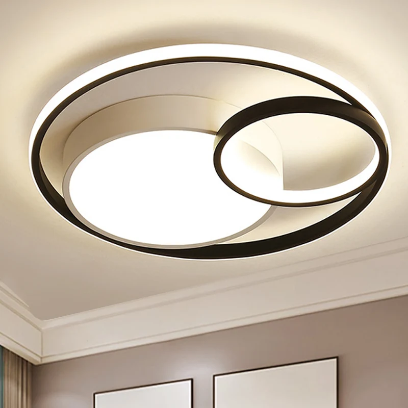 Anneau encastré lampe contemporaine en métal LED blanc/noir plafonnier en blanc/lumière chaude, 16"/19"/23,5" de large Cle...