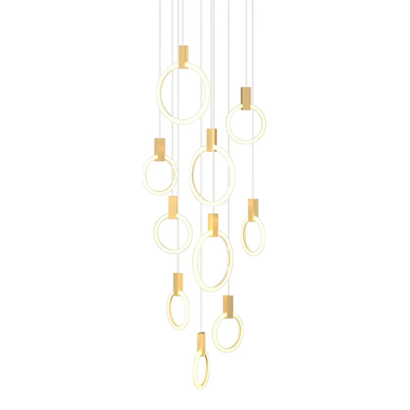 Anneau en forme d'acrylique LED Multi lumière pendentif Style moderne or éclairage suspendu pour escalier Clearhalo